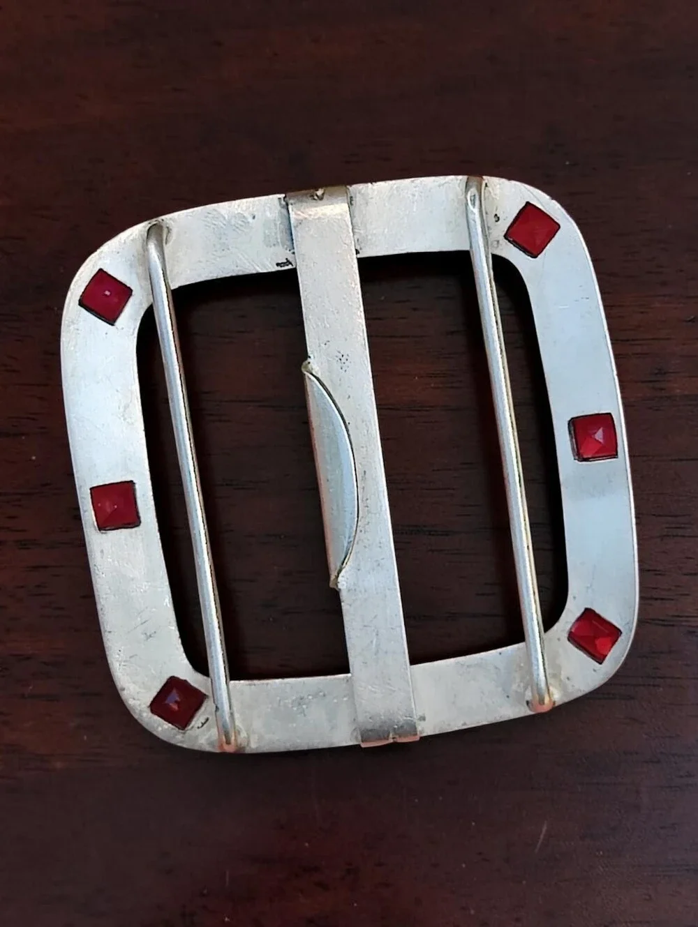Antique Edwardian 900 Silver B Etched Garnet Belt Buckle